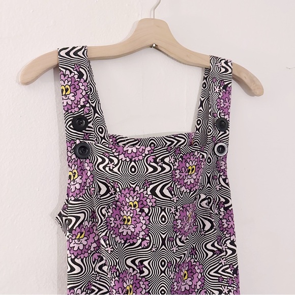 Nooworks Overalls Jumpsuit Sleeveless Psychedelic Print Purple Black White - Picture 3 of 6